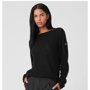 NWT ALO Yoga New Class Cashmere Crewneck Sweater Wool Cashmere Black Size Large